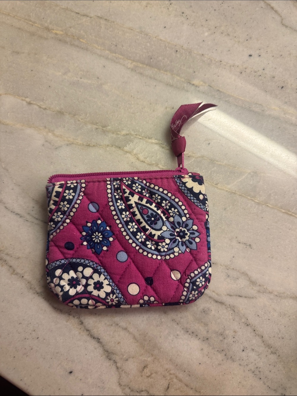 Vera Bradley Magenta Paisley Quilted Zip Coin Pouch